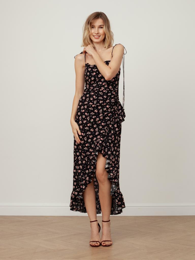 Платье миди с оборкой на запах