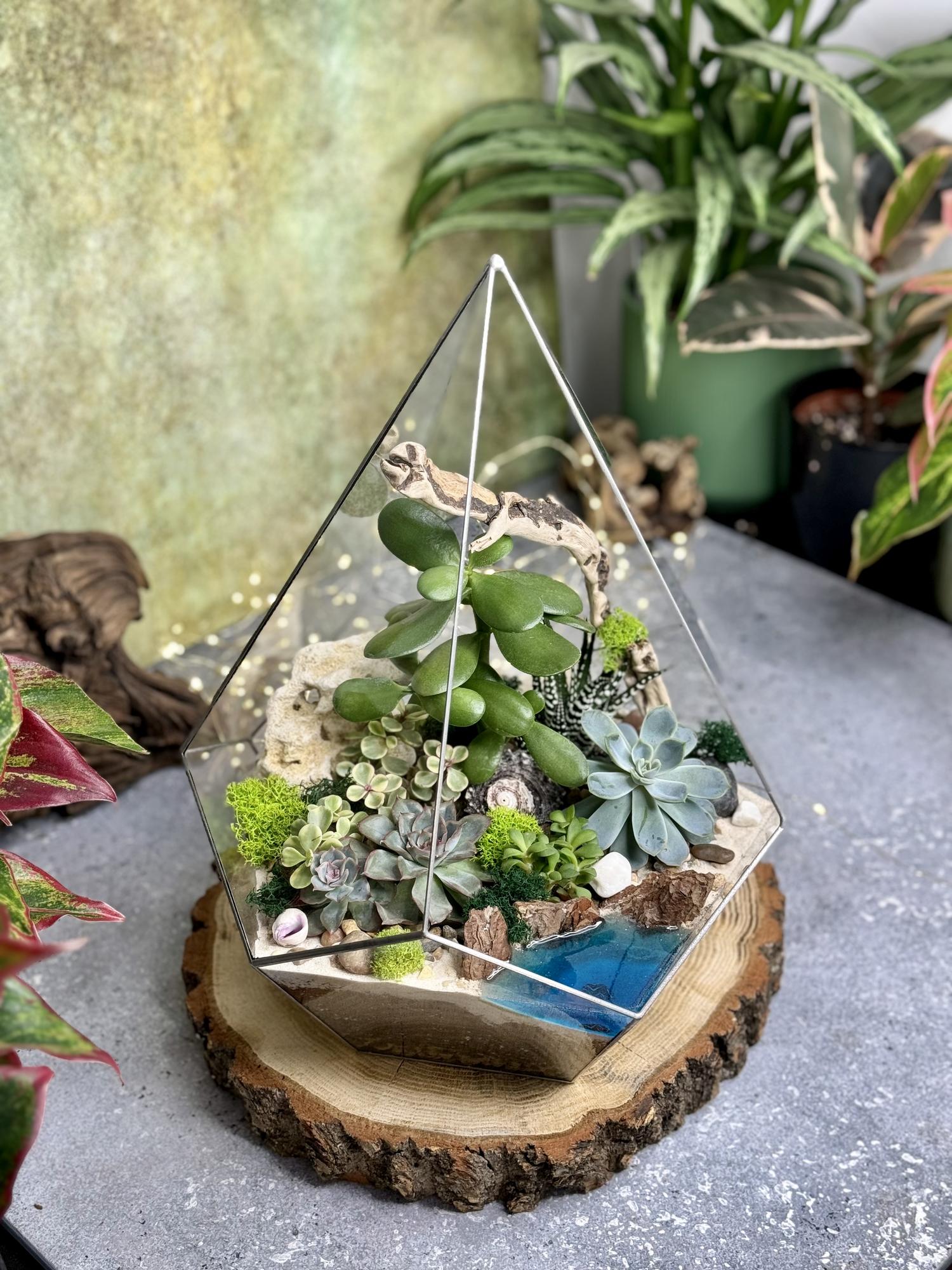 Капля XL с суккулентами и озером