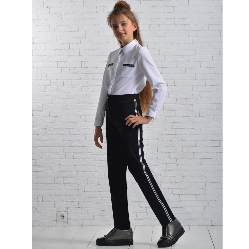Брюки школьные с белым лампасом