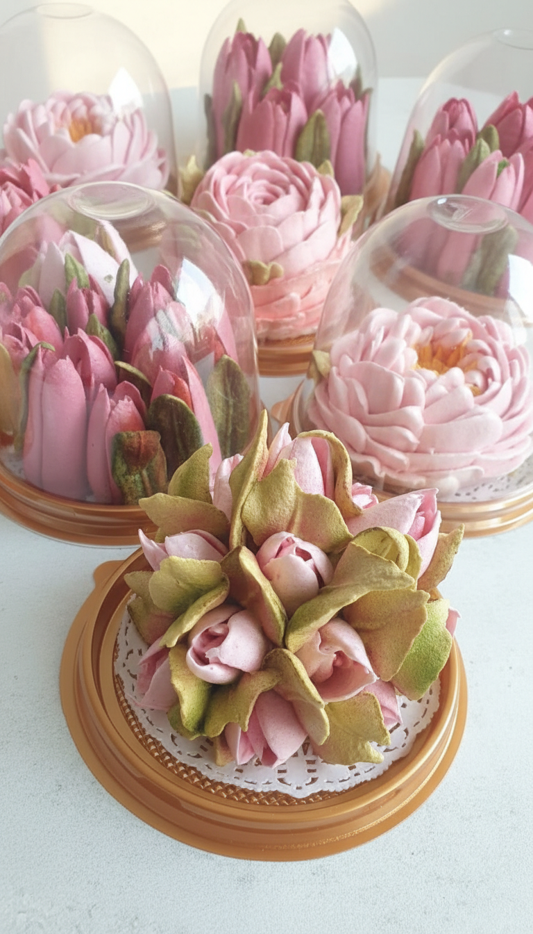 Зефирный цветок в индивидуальной упаковке под прозрачным куполом (пластиковая колба)