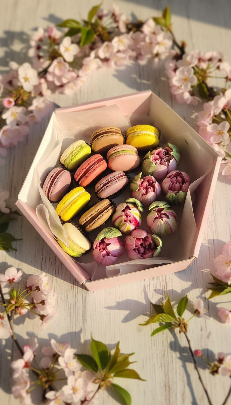 Набор ассорти: зефирные тюльпаны и мадлен или макаронс