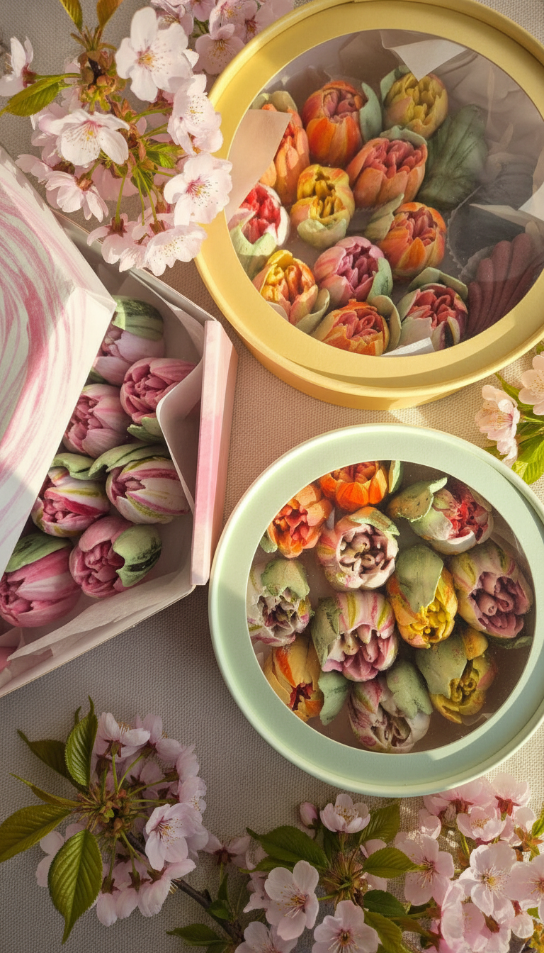 Зефирные тюльпаны в шляпных коробках