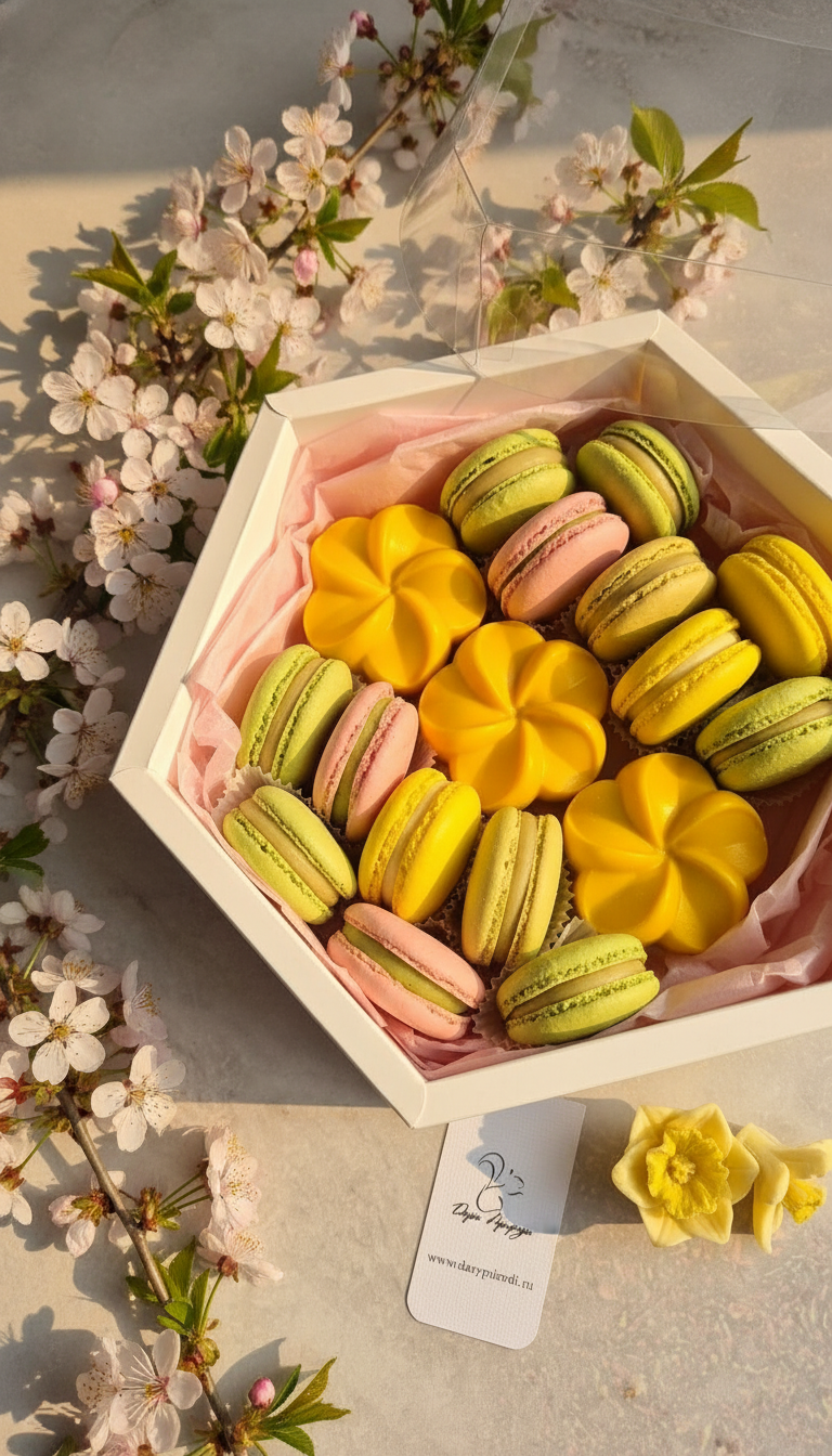 Подарочный набор ассорти к 8 марта с макаронс и печеньем в шоколаде