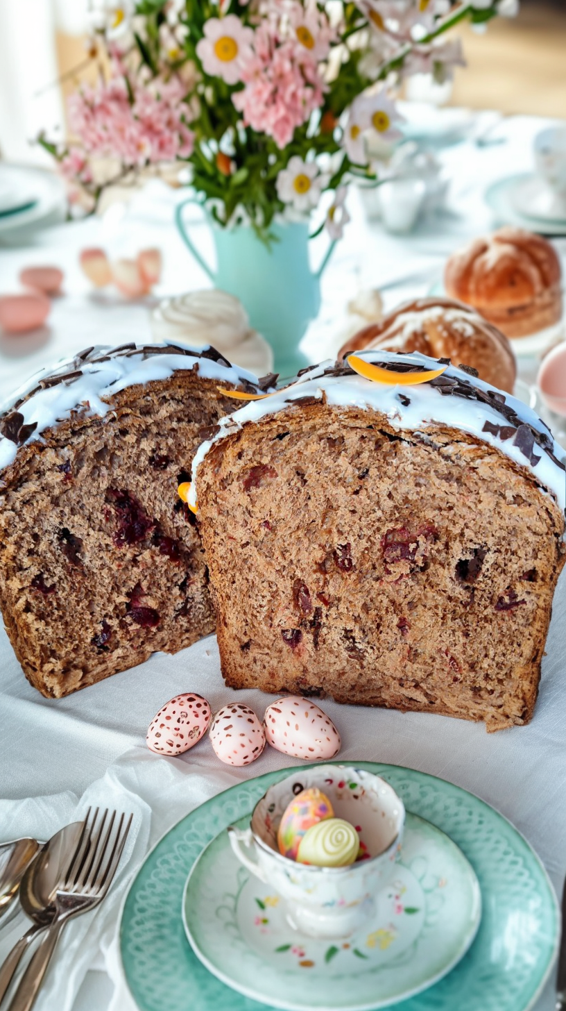 Шоколадный кулич с вишней с декором из шоколада