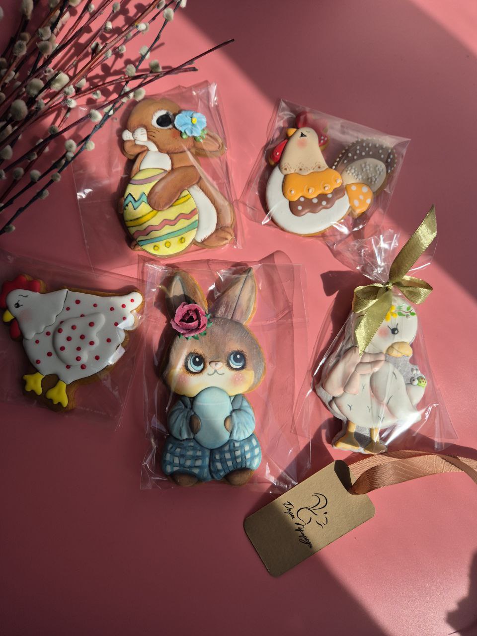 Штучные пряники с ручной росписью к Пасхе (курочки, кролики, гусята)