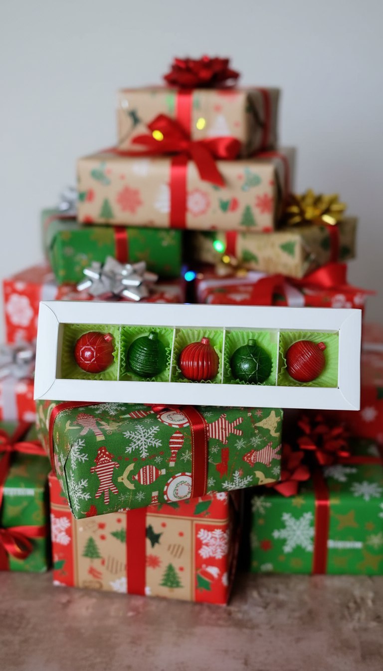 Наборы шоколадных конфет в форме елочных игрушек к Новому Году 2026