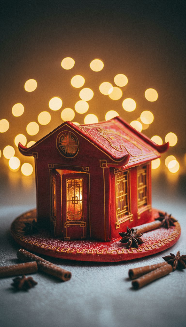 Китайский пряничный домик с символом года 2026 - лошадью