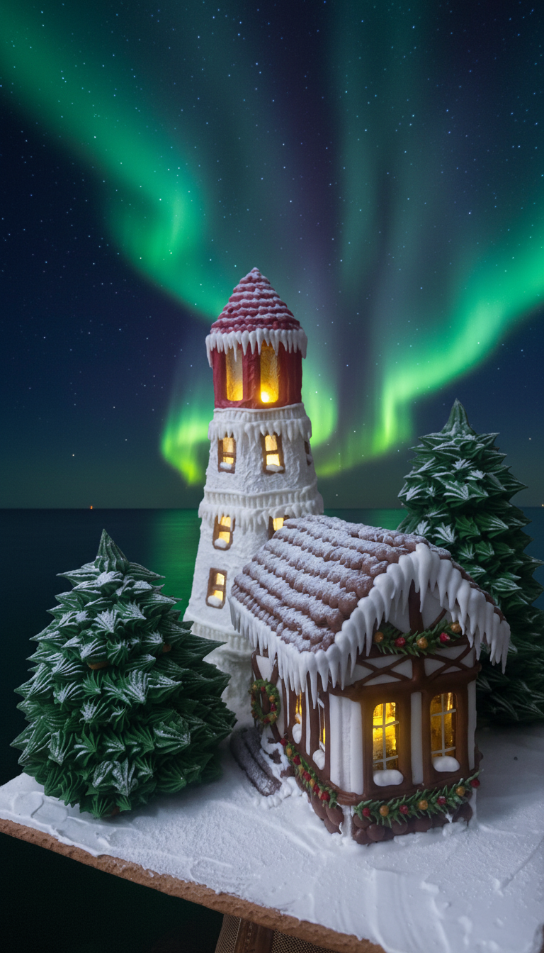 Пряничный маяк с елочками