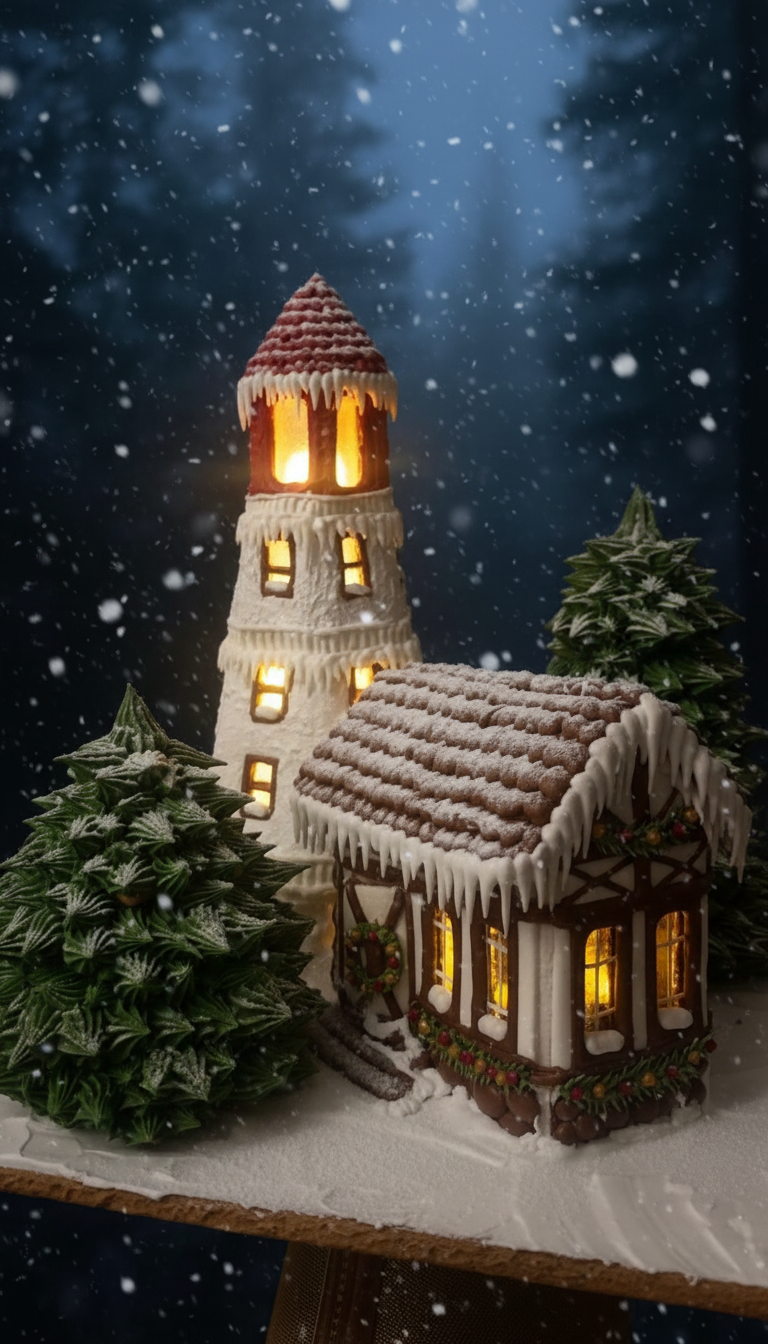 Пряничный маяк с елочками