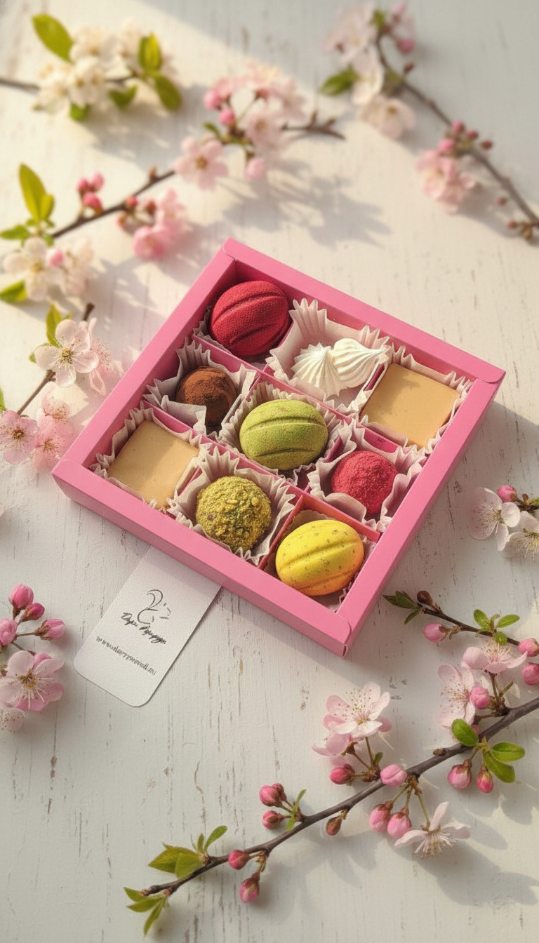Наборы сладостей к 8 марта в коробке с сюрпризом