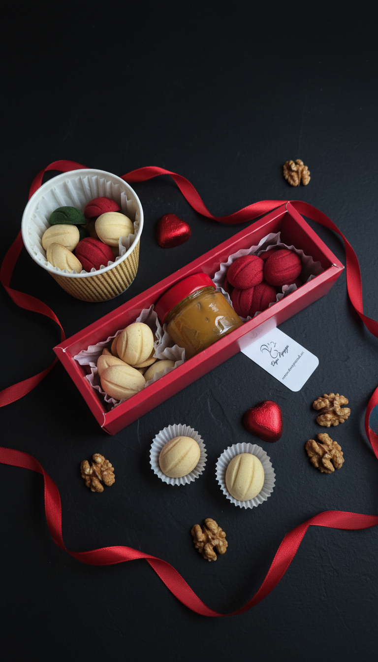 Подарочный набор - конструктор десерта на 8 Марта: песочные скорлупки и конфитюр / мягкая карамель