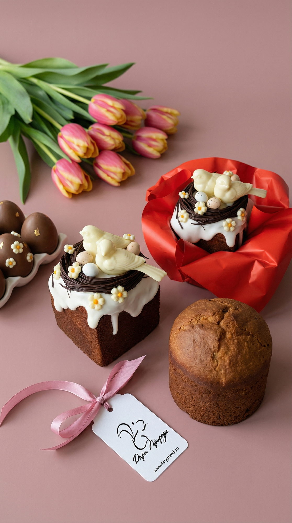 Творожный кулич в форме куба с декором "Птички" без изюма