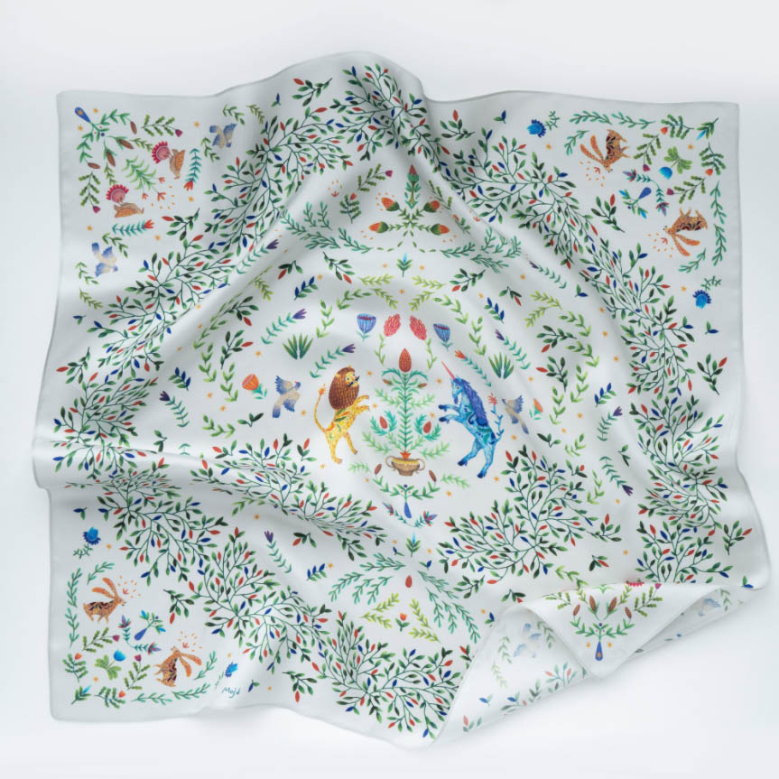 Шелковый платок "Керка" бежевый 65х65 см