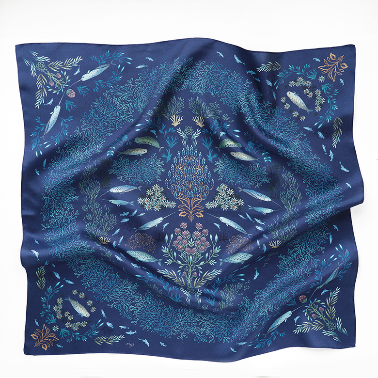 Шелковый платок "Луотола" синий 65х65 см
