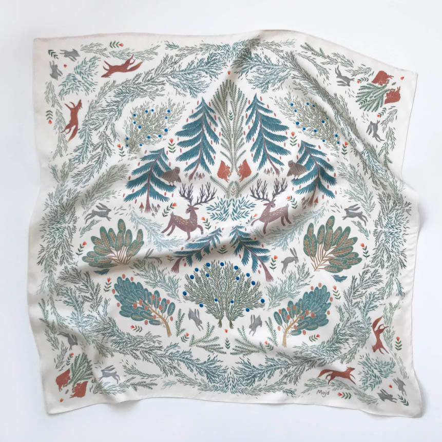 Шелковый платок "Сосново" светлый 65х65 см