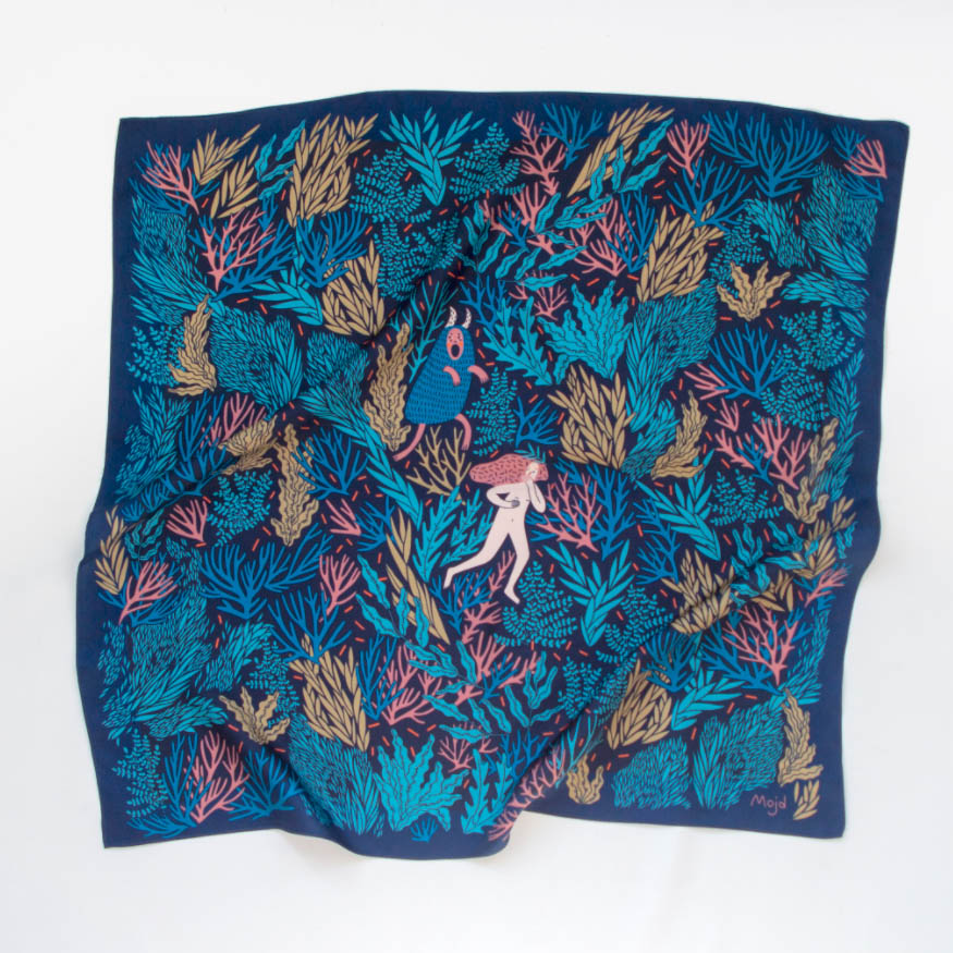 Шелковый платок "Страх" темный 65х65 см