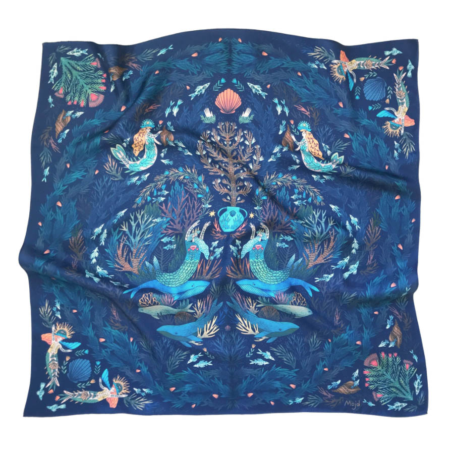 Шелковый платок "Гандвик" синий 65х65 см