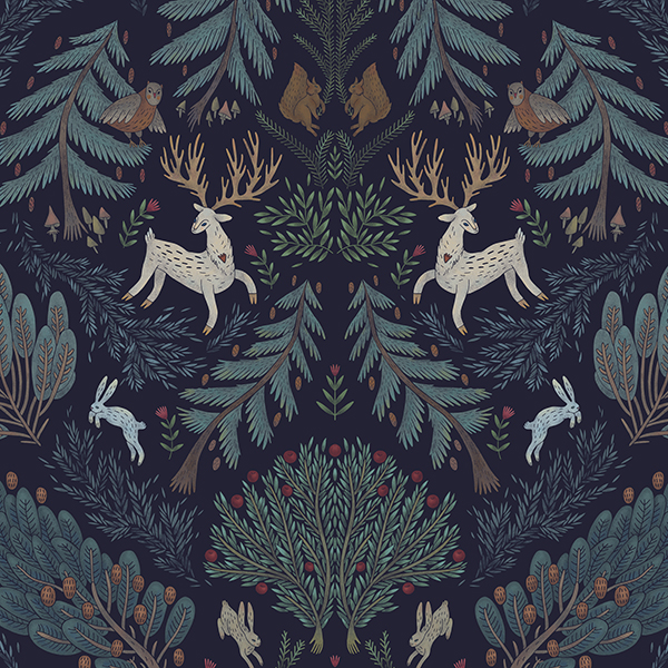 Интерьерная ткань Сосново (фиолетовый фон)