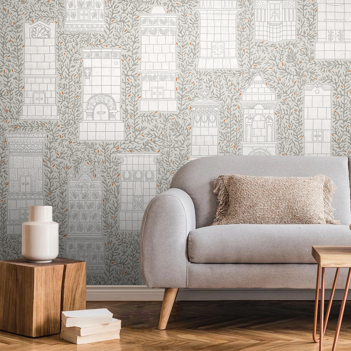 Фотообои Печи (бежевый фон с веточками)