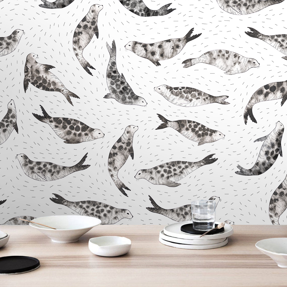 Фотообои Нерпы (черно-белый)