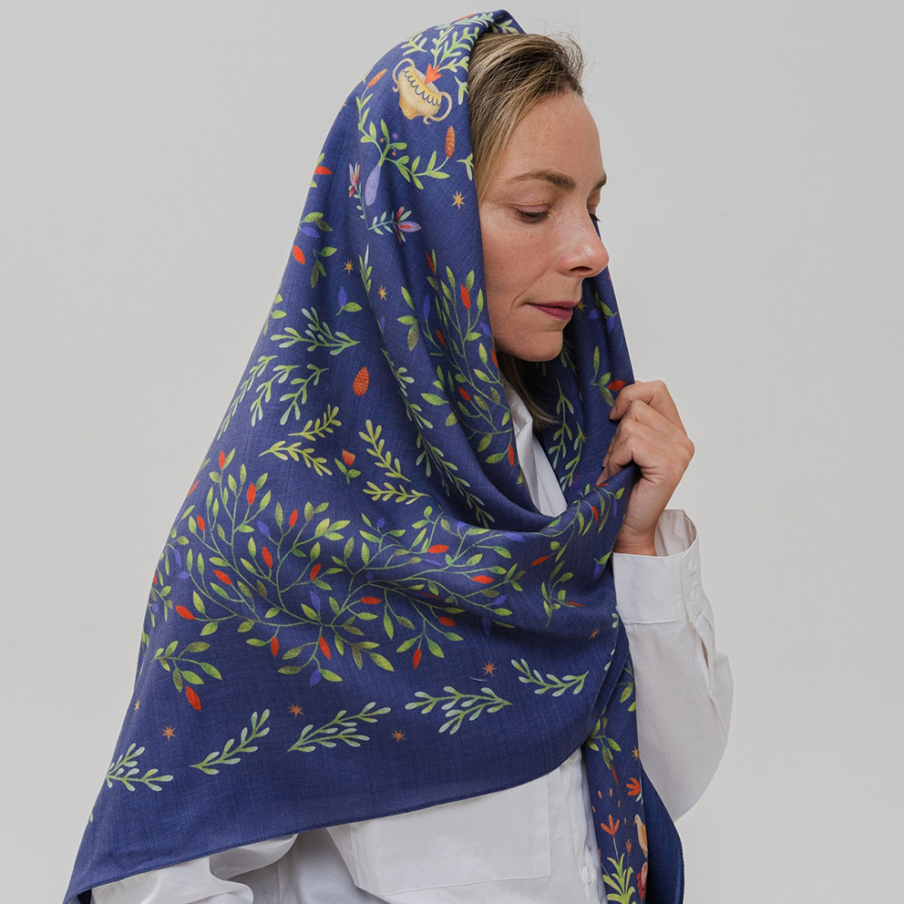 Шерстяная шаль "Керка" синий