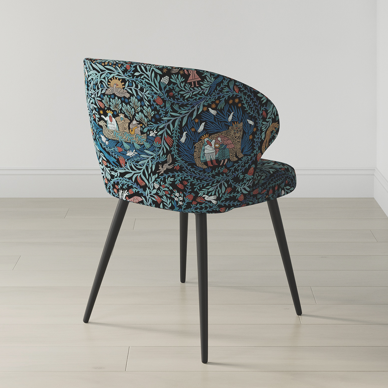 Стул "Кык"  с принтом Биармия (черный фон с синими веточками)