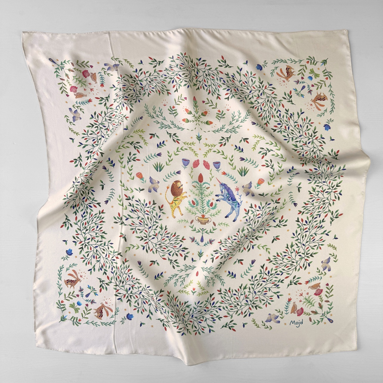 Особенный шелковый платок "Керка светлый" 65х65 см