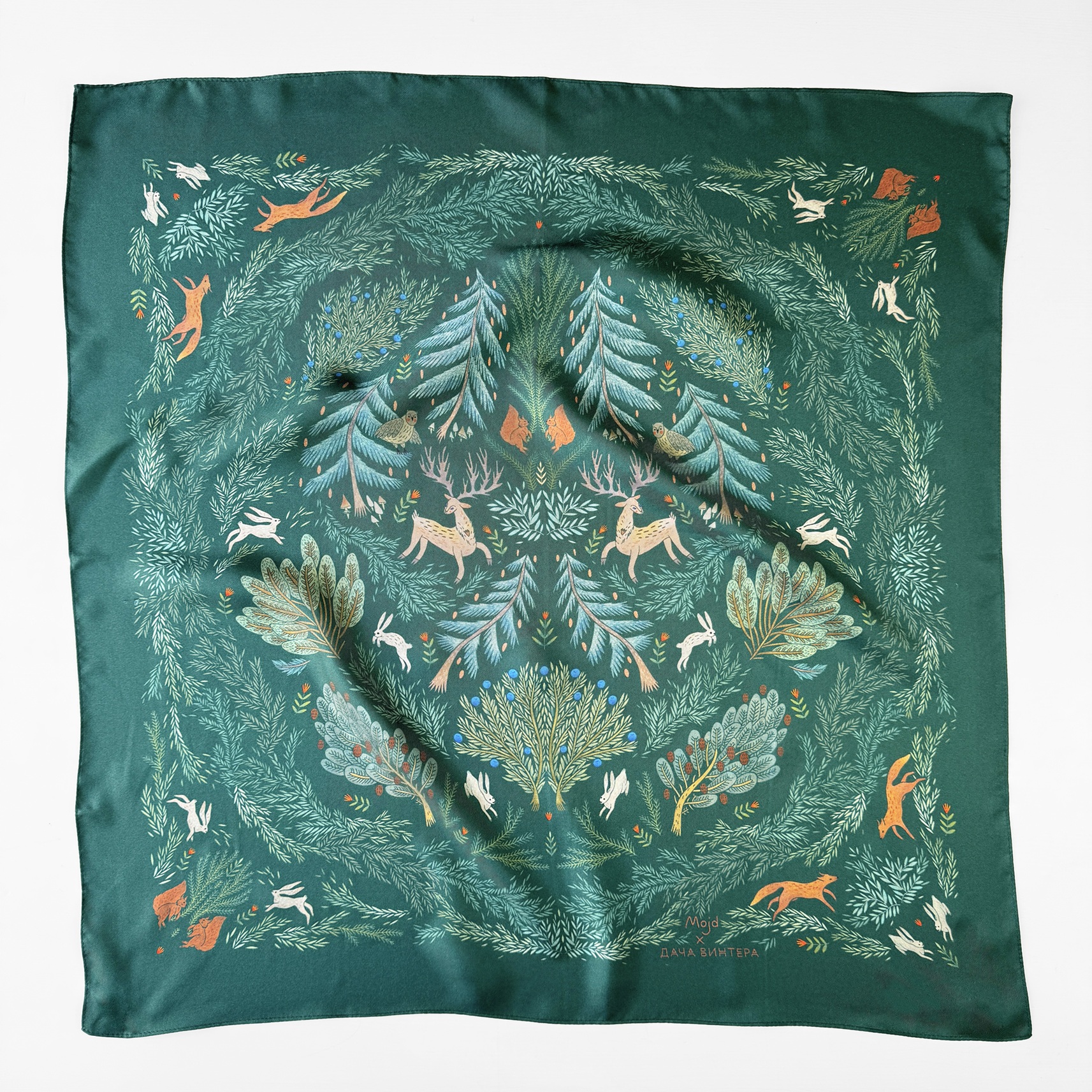 Особенный шелковый платок "Сосоново темный" 65х65 см