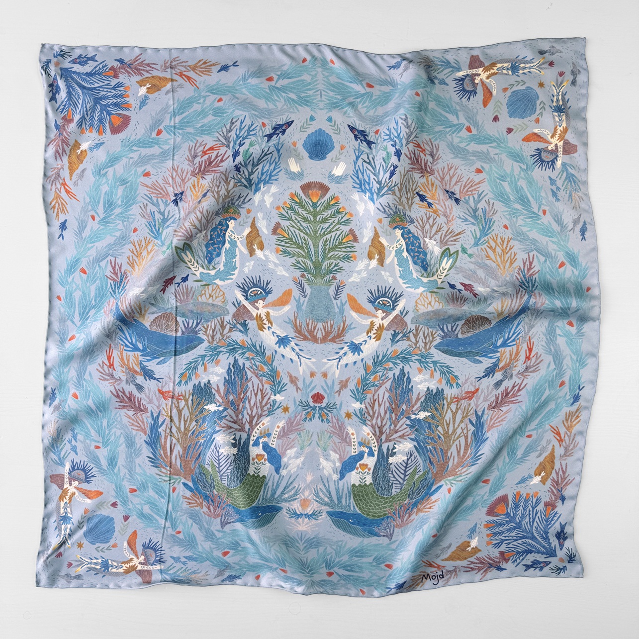 Особенный шелковый платок "Гандвик серый" 65х65 см