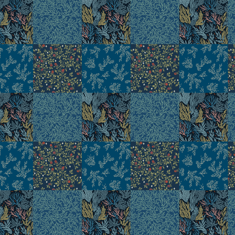 Интерьерная ткань-печворк Торъяс (синий)