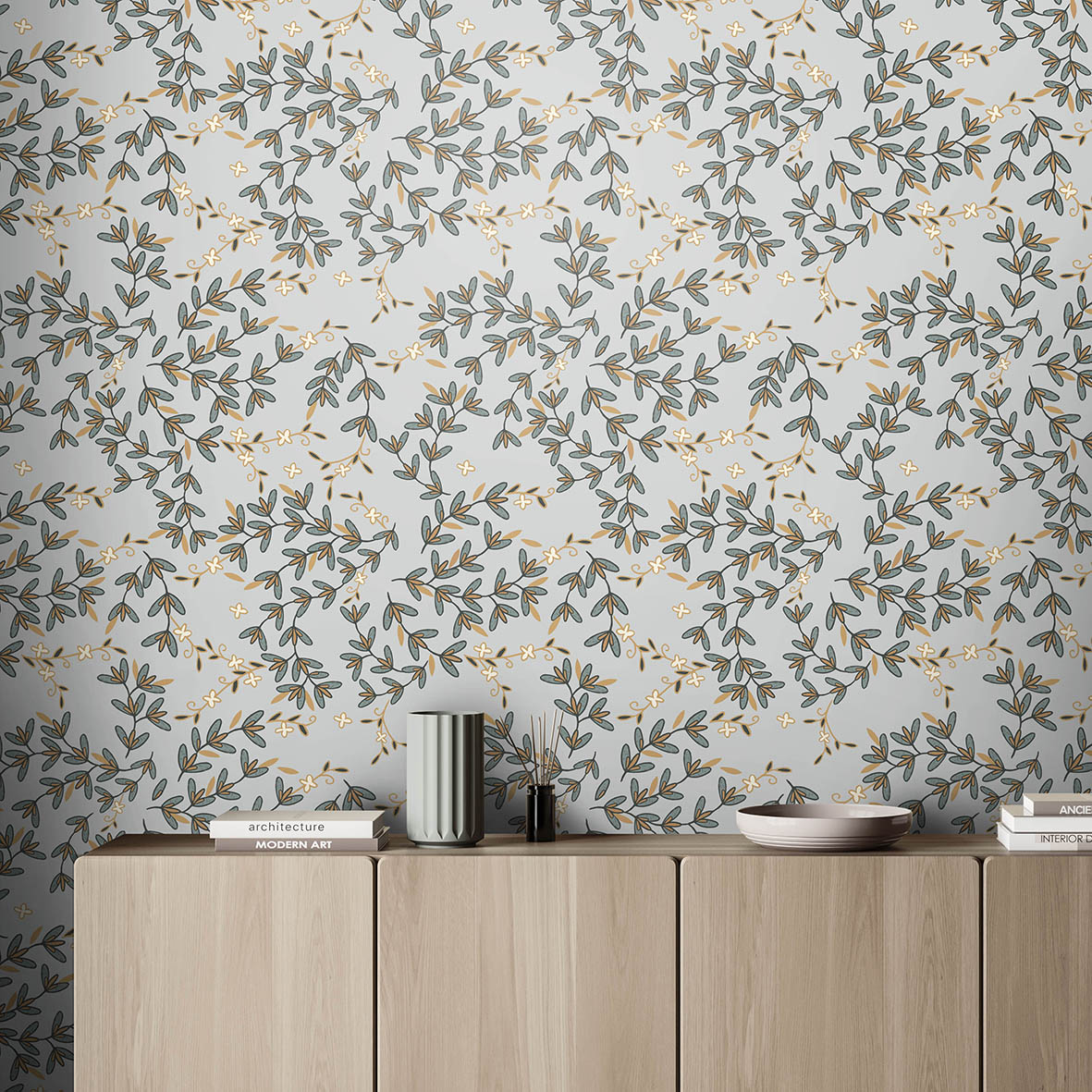 Обои Коптские листья (серый фон)