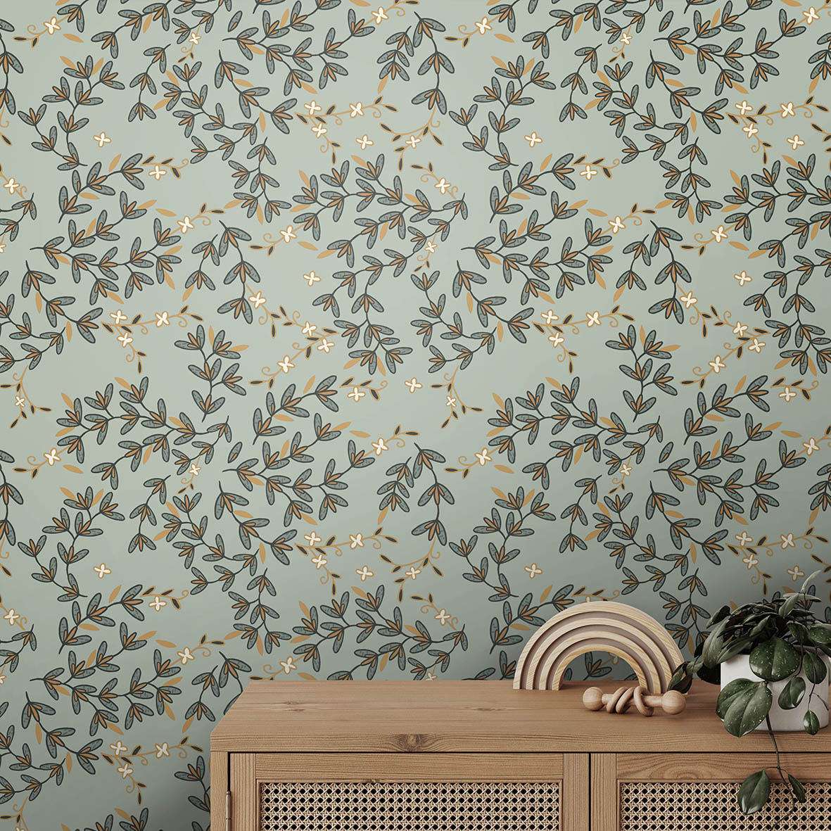 Обои Коптские листья (зеленый фон)