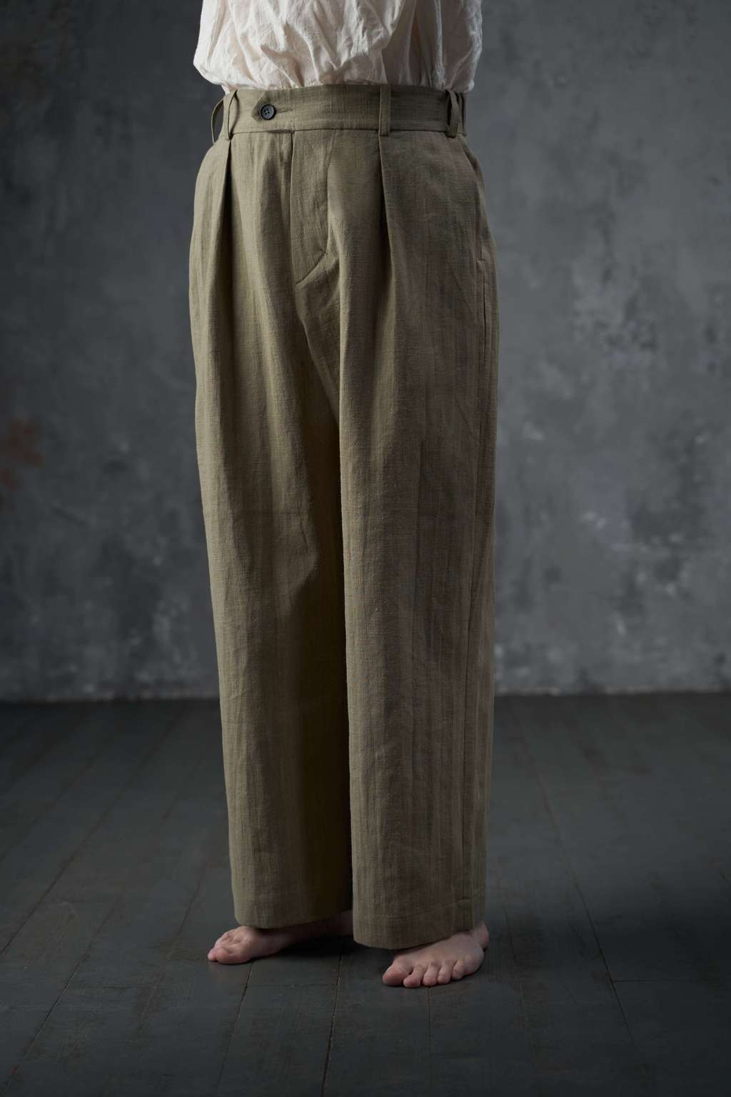 Light khaki wide-leg trousers