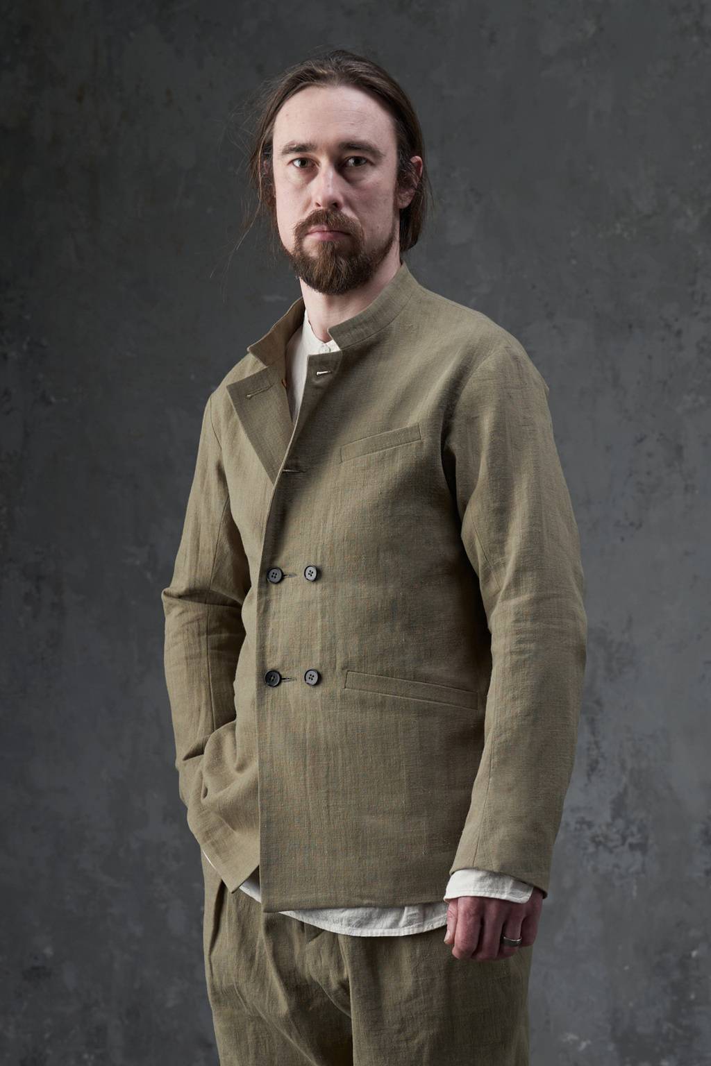 Light khaki double-breasted coat