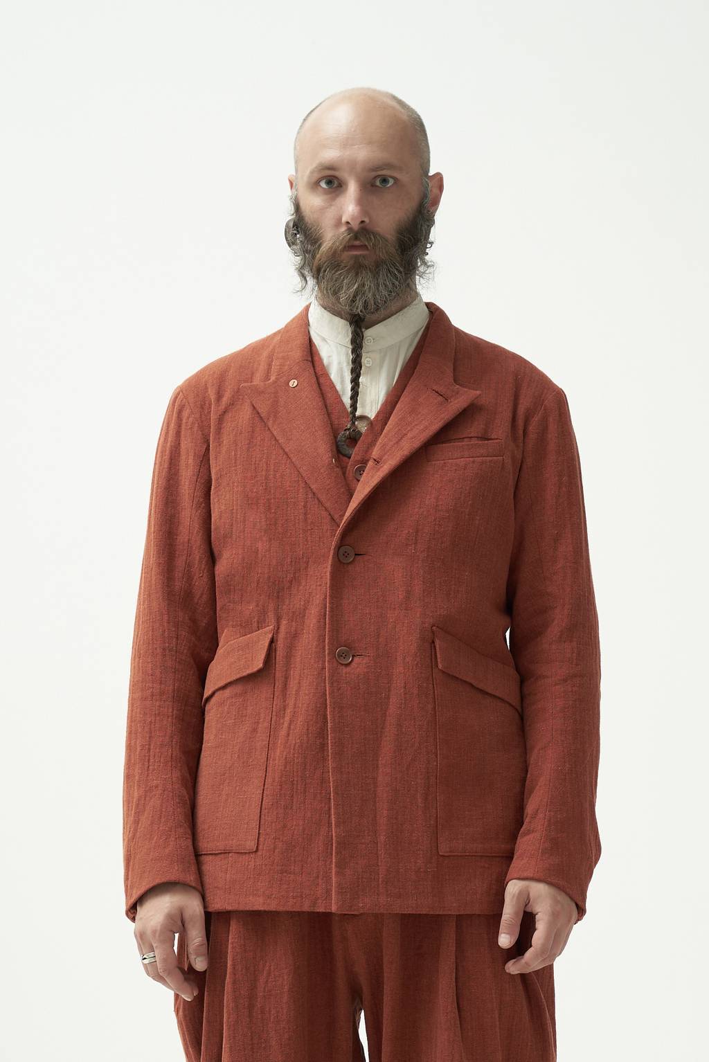 Terracotta linen-cotton coat