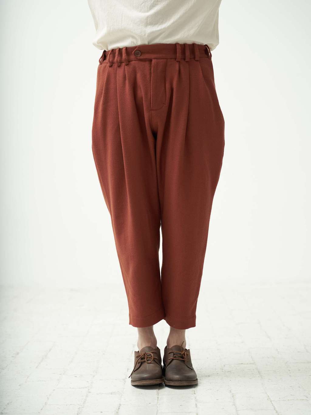 Terracotta merino wool relaxed fit trousers