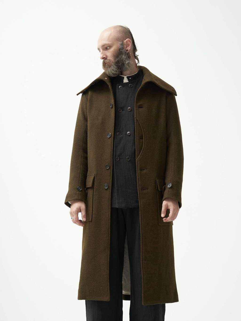 Dark khaki woolen overcoat