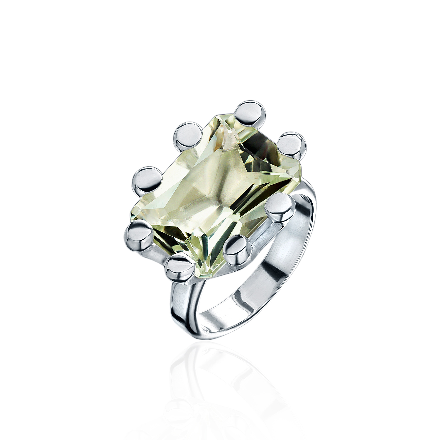 Кольцо MINERAL с Празиолитом октагон