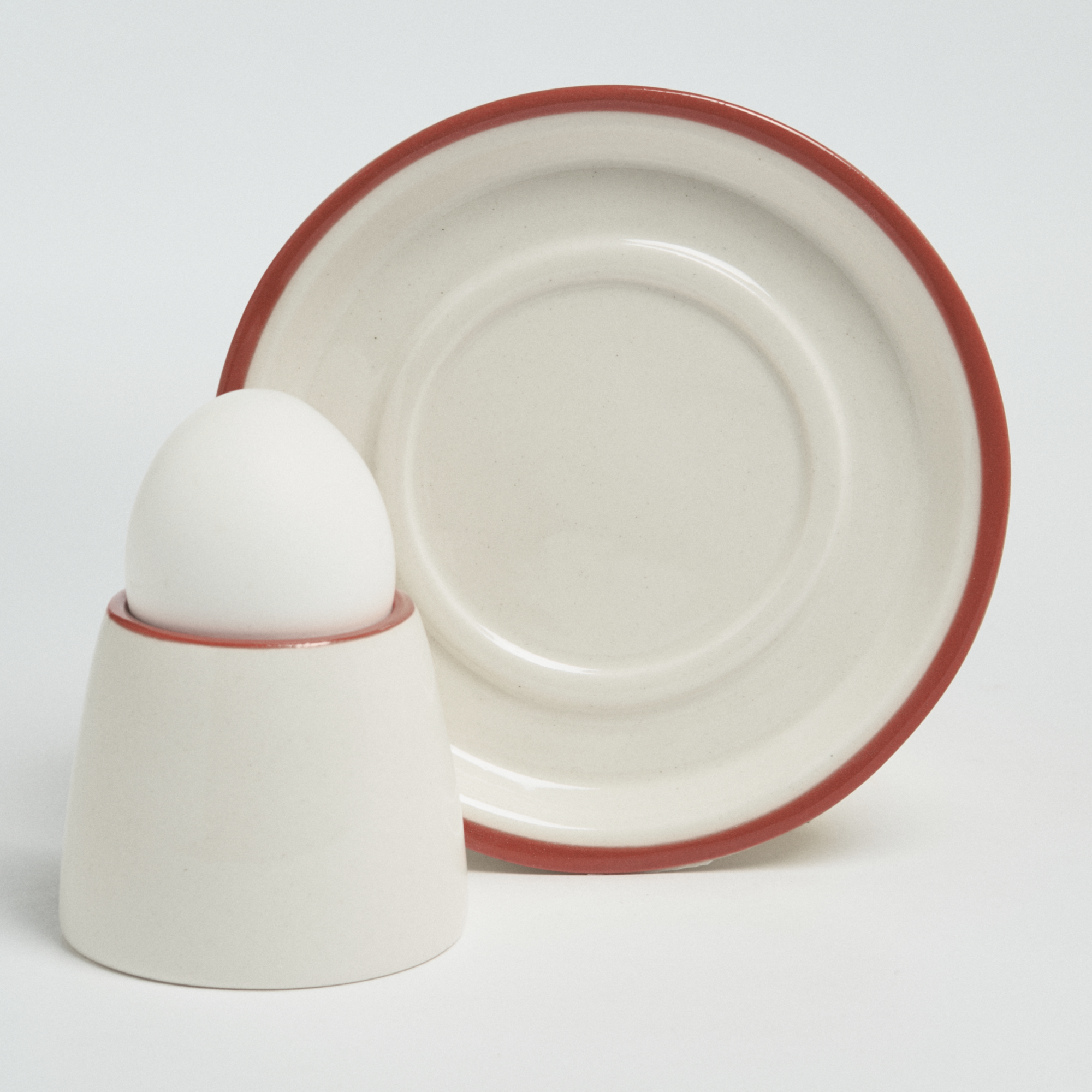 Набор: блюдце 13см и подставка для яйца с кантом кирпичного цвета