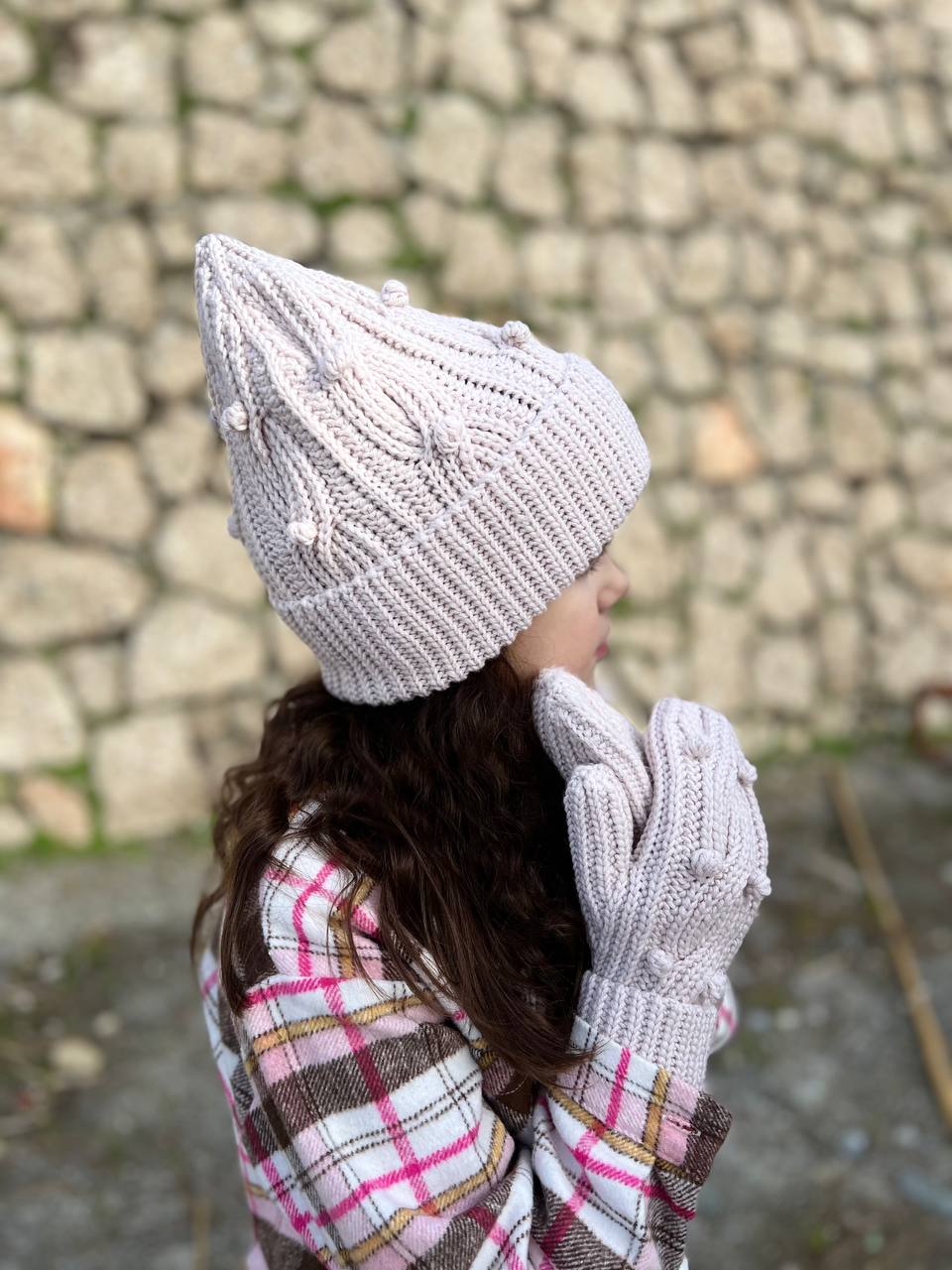 КОМПЛЕКТ 2 МК  шапка+варежки с косами
