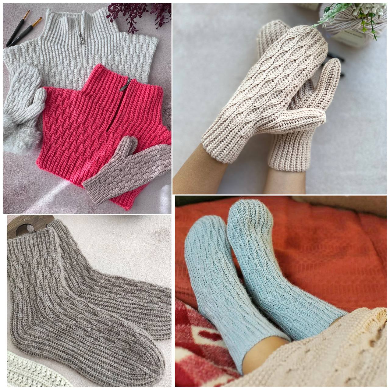 3 МК комплект: варежки + носки +манишка узором соты