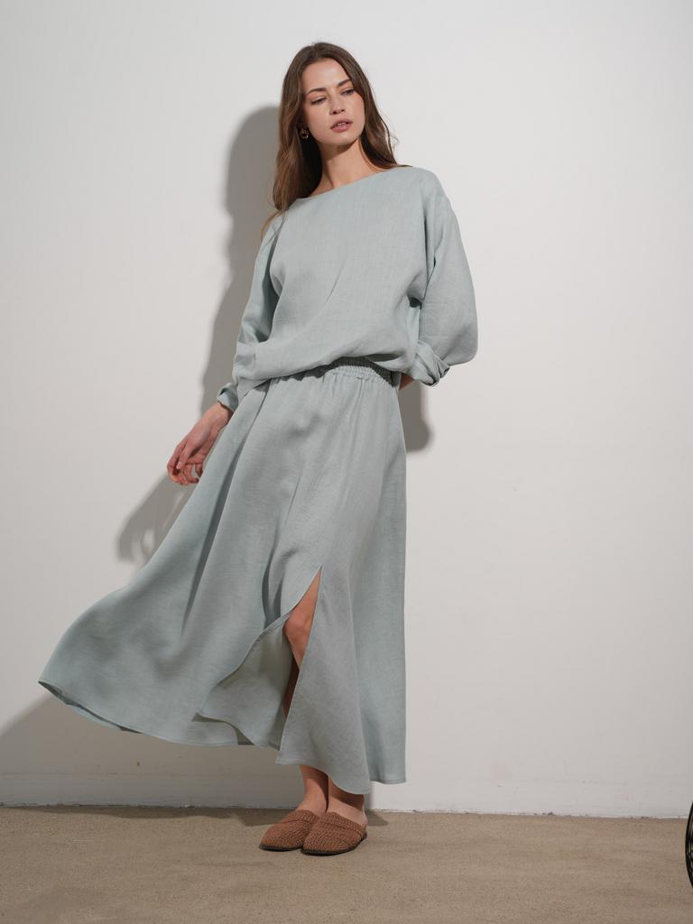 Юбка льняная серо-голубого цвета