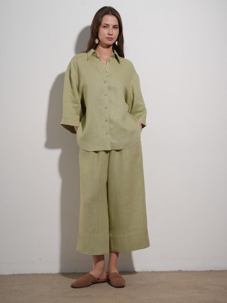 Льняные кюлоты фисташкового цвета