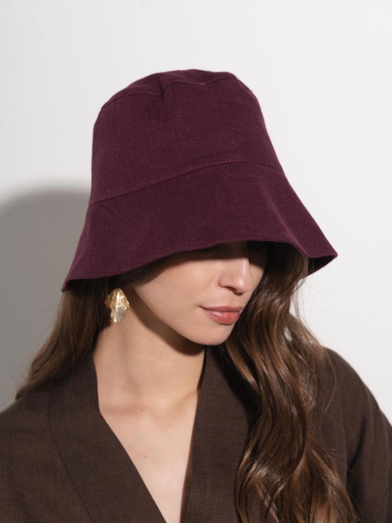 льняная панама бордовая женская купить летняя панама из льна