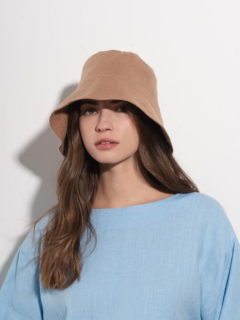 песочная льняная панама женская купить летняя панама из льна