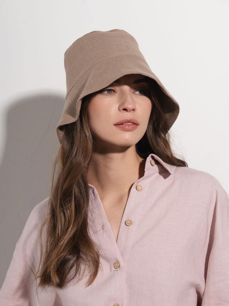 бежевая льняная панама женская купить летняя панама из льна