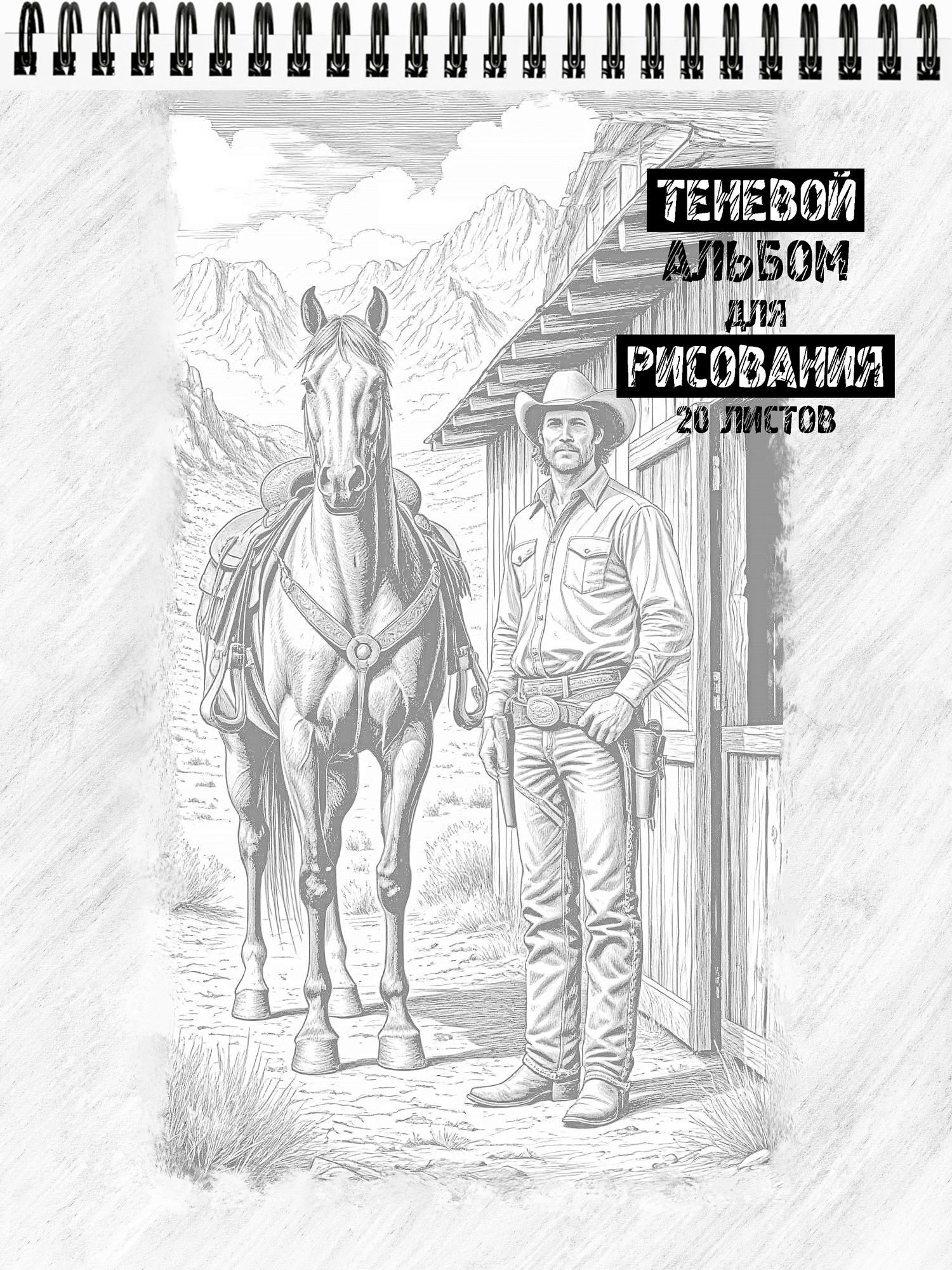 Теневой альбом для рисования "Лошади и ковбои"