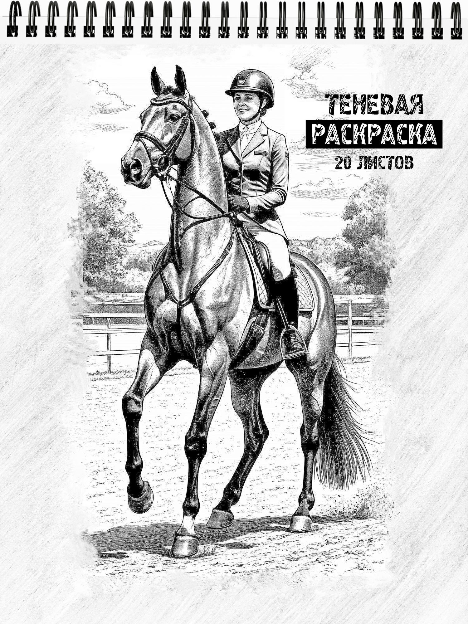 Теневая раскраска "Лошади в спорте"