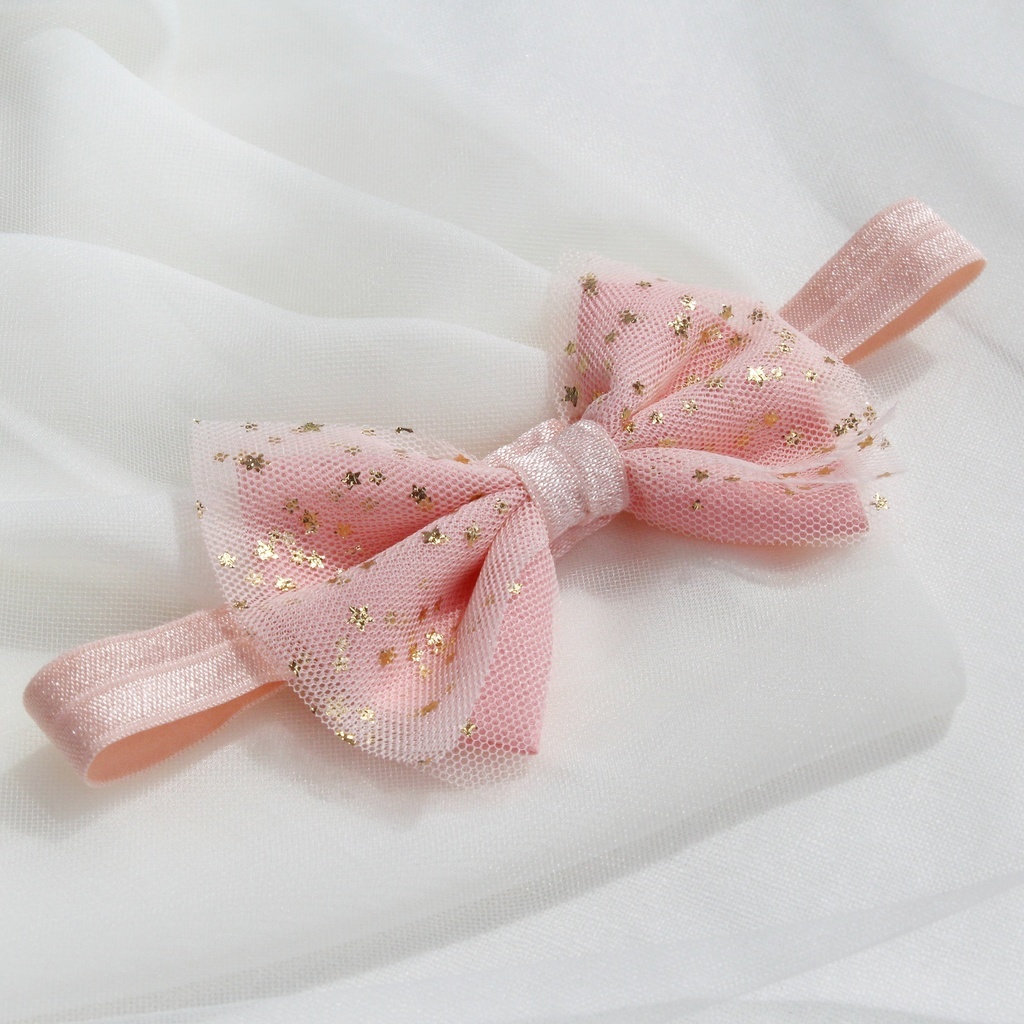 Повязка на голову "Фатиновый бант" цвет персиковый