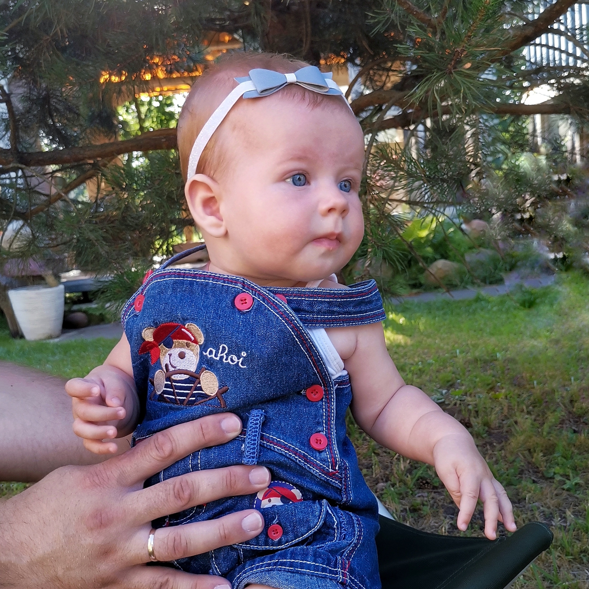 Повязка на голову "Бантик" цвет серо-голубой